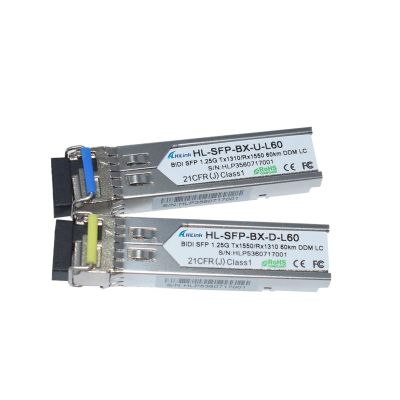 1.25G WDM 1000BASE T1310nm/R1550nm 60KM SFP LC/SC SFP Transceiver(2 Pairs LC)