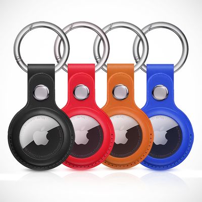 BOBBYBEE 4 Pack AirTag Keychain Leather Case with Metal Snap Keyring for AirTags, Pets, Car, Keys, Luggage - Black, Blue, Red, Brown