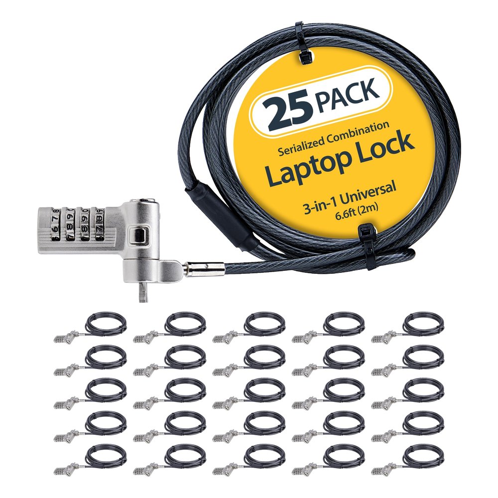 StarTech.com 25-Pack Universal Laptop Lock 6.6ft (2m), Serialized Security Cable, Compatible with Noble Wedge/Nano/K-Slot, TAA