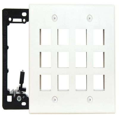 DIYTECH Keystone Wall Plate, 2 Gang Keystone Wall Plate, 12 Port Keystone Jack Wall Plate, Supports Keystone Jack or Modular Inserts, In Wall Patch Panel, w/Mounting Bracket - White