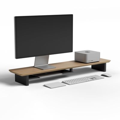 amesoba White Oak DualTier Ergonomic Desk Setup  Modern Wooden Monitor Stand & Workspace Riser, Home Office & Minimalist Aesthetic (White Oak, Large)