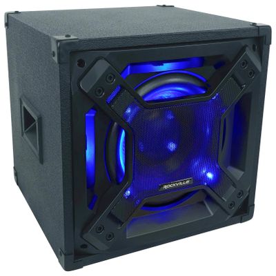 Rockville BASS Blaster 10 750W Powered 10" Home Theater Subwoofer Sub, LED Lighting, RCA Inputs/Outputs, Variable Crossover, for Home Theater and Studio Audio