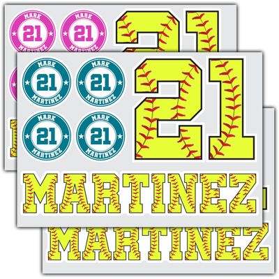 Custom Baseball Helmet Sticker Set - Includes Personalized Decals for Baseball Bats, Softball Bats, Sports Helmets, Bat Knobs and More (Softball Color)