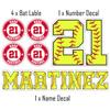Custom Baseball Helmet Sticker Set - Includes Personalized Decals for Baseball Bats, Softball Bats, Sports Helmets, Bat Knobs and More (Softball Color) view 2