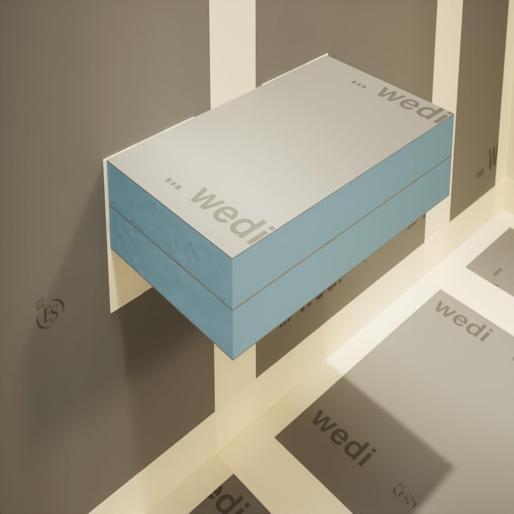 The Original Floating Shower Bench Kit with Wedi Building Boards & Original Shower Bench Bracket (12x46)-Great for New Constructions or Bathroom Renovations, Ready to Tile Shower Bench