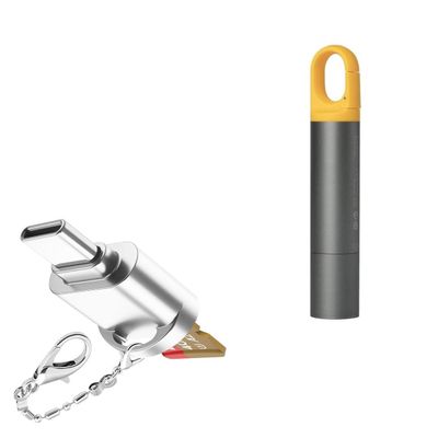 BoxWave Adapter Compatible with HOTO Flashlight Lite - Micro SD Card miniReader, USB Type-C OTG Reader USB3.0 Adapter Keychain - Metallic Silver