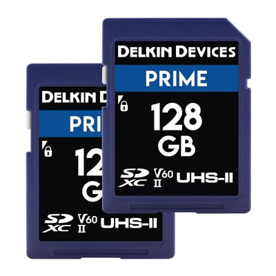 Delkin Devices Prime 128GB 2PK SDXC UHS-II (U3/V60) Memory Cards High Endurance for 8K, 4K, Full HD, and RAW Burst | Compatible with DSLR and Digital Cameras