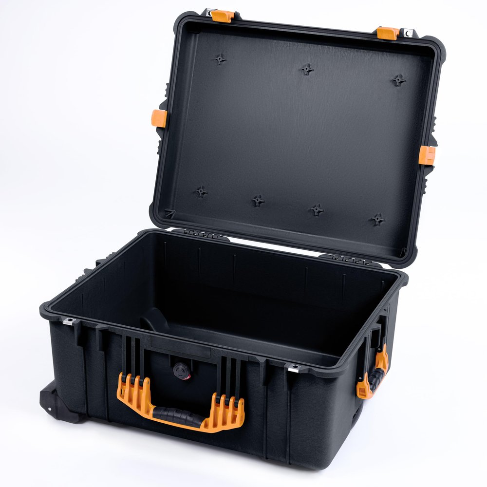 Pelican 1610 Case by ColorCase - Black - Large Sized Waterproof Case (Case Only) - Yellow Handles & Latches