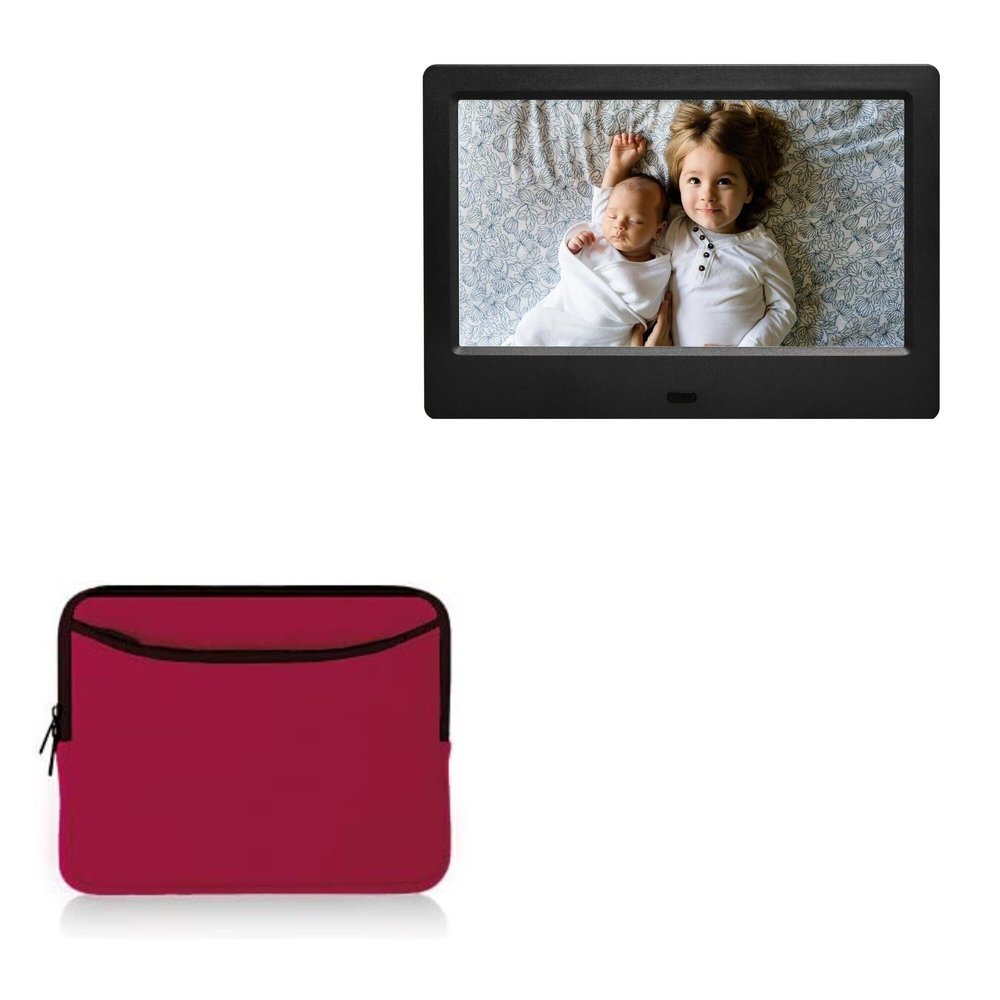 BoxWave Case Compatible with Amaboo 7 in Digital Photo Frame - SoftSuit with Pocket, Soft Pouch Neoprene Cover Sleeve Zipper Pocket - Crimson Red