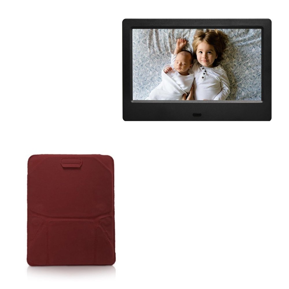BoxWave Case Compatible with Amaboo 7 in Digital Photo Frame - Velvet Pouch Stand, Velour Slip Sleeve Built-in Foldable Kickstand - Burgundy