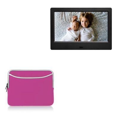 BoxWave Case Compatible with Amaboo 7 in Digital Photo Frame - SoftSuit with Pocket, Soft Pouch Neoprene Cover Sleeve Zipper Pocket - Flamingo Pink