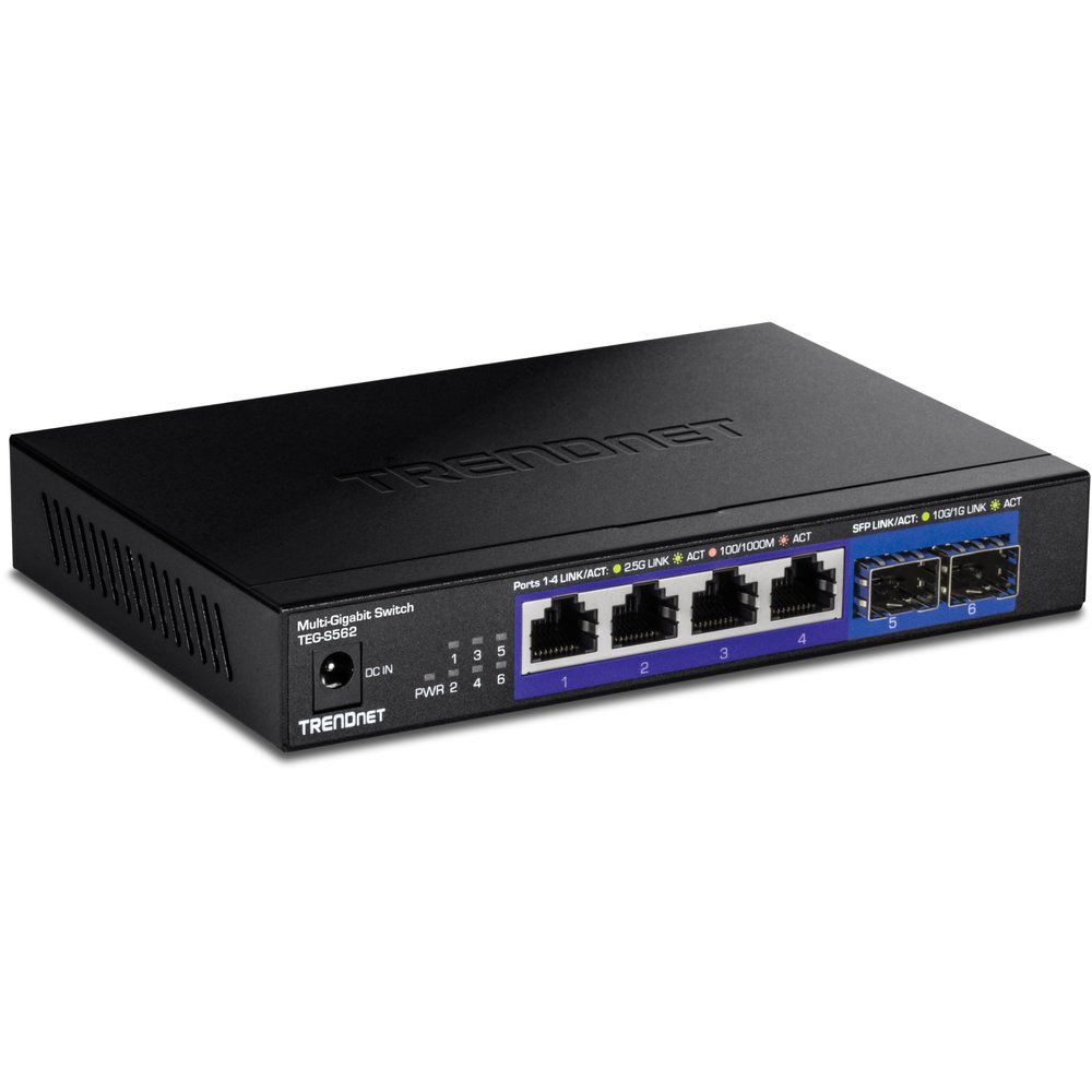 TRENDnet 6-Port Unmanaged Multi-Gig Switch, 4 x 2.5GBASE-T Ports, 2 x 10G SFP+ Ports Fanless, Compact Desktop Design, Metal Housing,Black, TEG-S562 (Renewed)