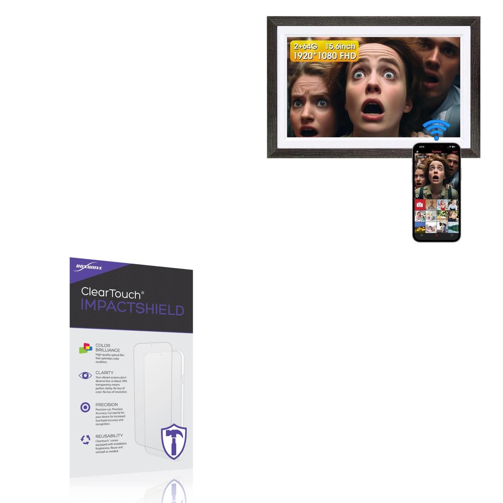 BoxWave Screen Protector Compatible with CNBANAN Digital Picture Frame WiFi 15.6 in - ClearTouch ImpactShield (2-Pack), Impenetrable Screen Protector Flexible Film