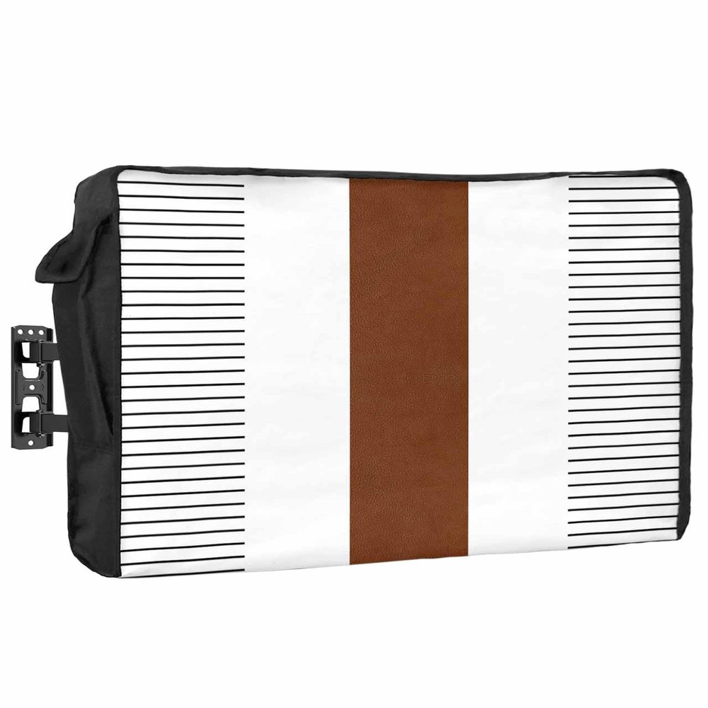 Falaniique Brown White Waterproof Outdoor TV Cover 60-65 Inch Weatherproof, Outside Television Cover TV Screen Protector with Remote Control Pocket, Boho Geometric Tribal Stripes Bohemian Modern
