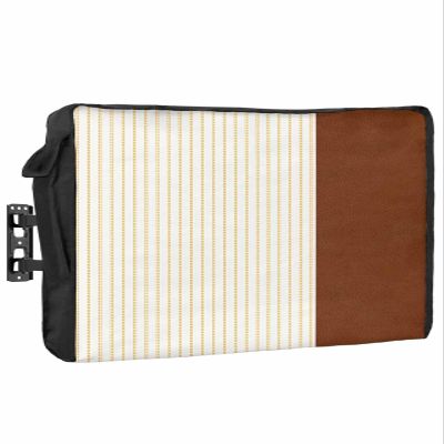 Falaniique Boho Orange Waterproof Outdoor TV Cover 40-43 Inch Weatherproof, Outside Television Cover TV Screen Protector with Remote Control Pocket, Brown Leather Texture Geometric Stripes