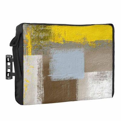 Falaniique Modern Yellow Waterproof Outdoor TV Cover 70-72 Inch Weatherproof, Outside Television Cover TV Screen Protector with Remote Control Pocket, Abstract Brown Beige Minimalist Art Decor