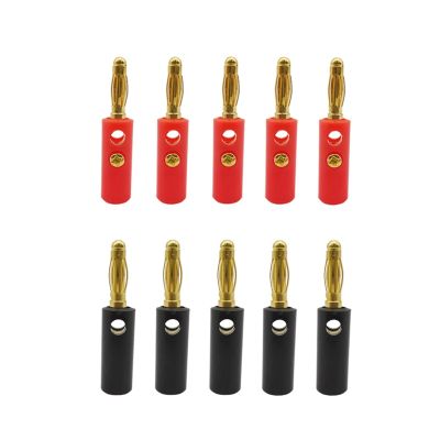10Pcs 4mm Banana Plugs Audio Speaker Wire Cable Connector Gold Plated Banana Plug Connectors Adapter for Amplifier Black Red (Color : 10Pcs Red)