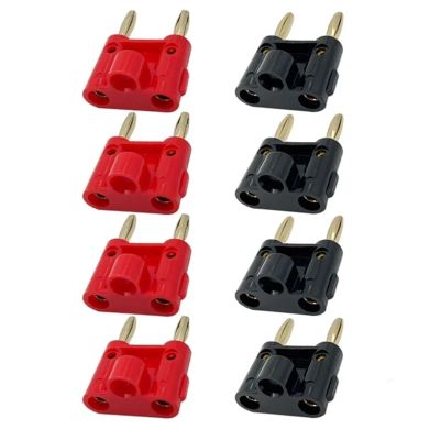 WUZDPRCJ 8PCS/Double Row 4MM Banana Plug Connector Twin Banana Terminal Couple Adapter Speaker Amplifier Plug Jack (Color : 4 Red 4 Black-01)