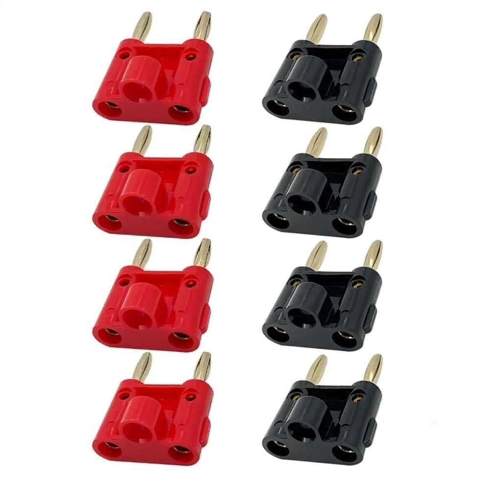 WUZDPRCJ 8PCS/Double Row 4MM Banana Plug Connector Twin Banana Terminal Couple Adapter Speaker Amplifier Plug Jack (Color : 4 Red 4 Black-01)