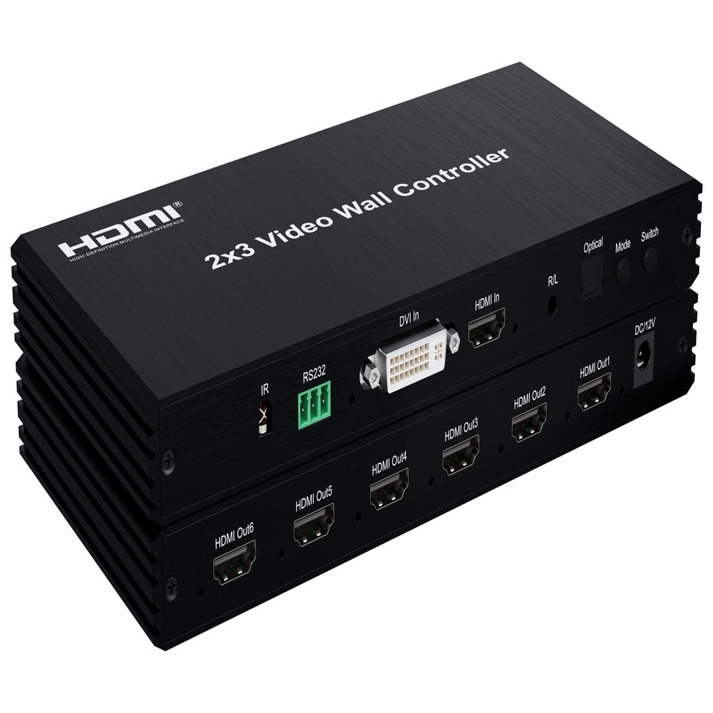 2x3 HDMI Video Wall Controller DVI TV Wall Processor with Audio 1080P 60Hz 2x3 2x2 2x1 1x2 3x2 TV Wall 6 Screen Video Wall Stitching Processor TV Splicing Box 180 Degree Rotate