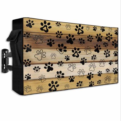 Paw Footprint Outdoor TV Cover Waterproof & Weatherproof TV Covers with Roll Up Front Flat for 40-43 Inch,Zipper TV Screen Protector Enclosure Remote Control Pocket,Rustic Yellow Country Paw Paint