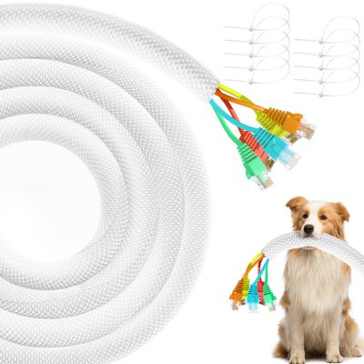 Cat Dog Cord Protectors from Pets No Chew 6.6ft - 4/5inchRabbits Cable Sleeves Cord Management Puppy Proof Covers, Wire Loom Critter Cord Charger Protector Heavy Duty Split Sleeve Automotive TvWhite