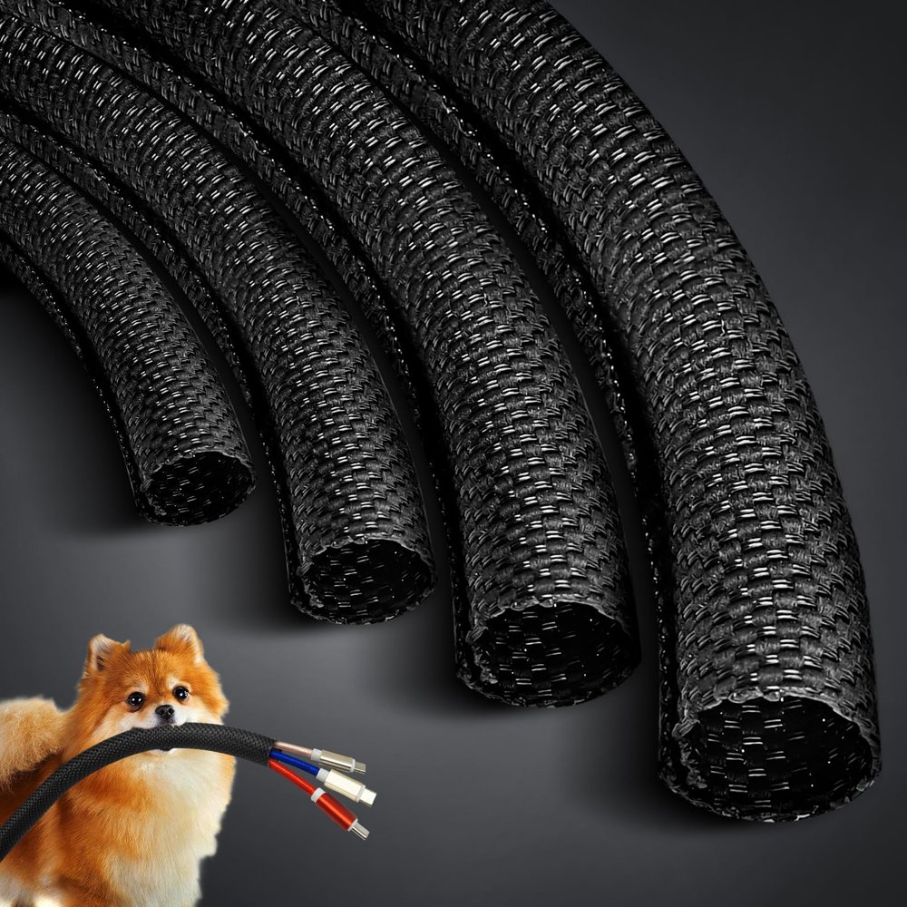 Cord Protectors from Pets No Chew Automotive Split Wire Loom Heat Resistant Cable Management Sleeve Cord Cover Audio Video Sleeving Critter Charger Cat Dog Rabbits Heavy Duty TV 25ft - 1/4 inch