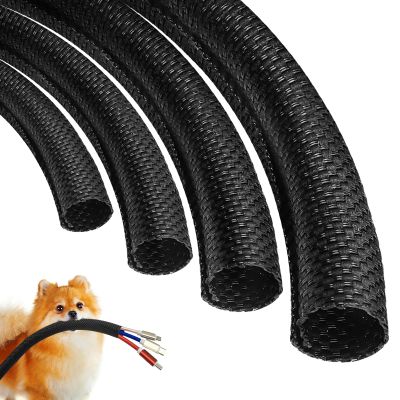 Cat Dog Cord Protectors from Pets No Chew 10ft - 1/4inchRabbits Cable Sleeves Cord Management Puppy Proof Covers, Wire Loom Critter Cord Charger Protector Heavy Duty Split Sleeve Automotive TvBlack