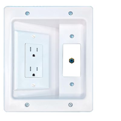 RiteAV RCA-Blue Recessed Wall Plate Cable Concealer Management Kit with Power Outlet Hides Cords and Cables