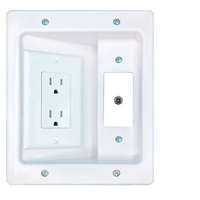 RiteAV DC-Power Recessed Wall Plate Cable Concealer Management Kit with Power Outlet Hides Cords and Cables