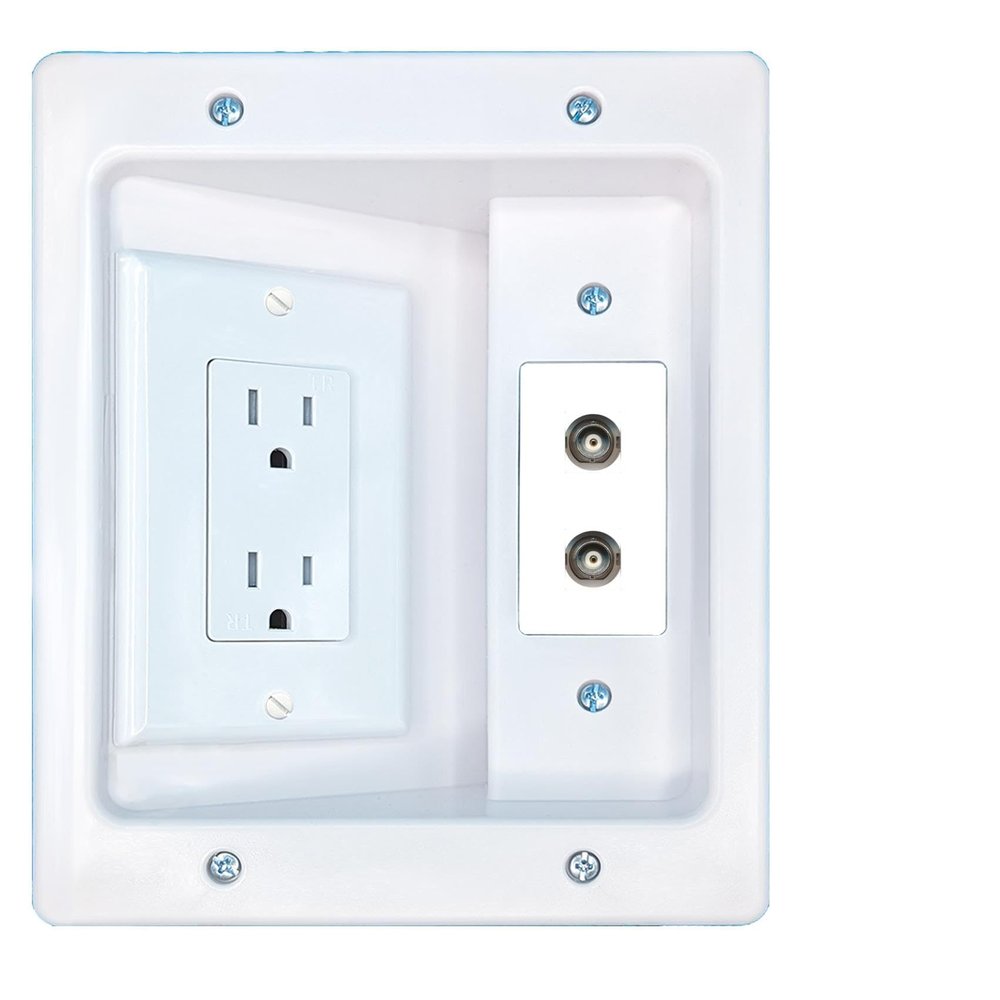RiteAV 2 BNC Recessed Wall Plate Cable Concealer Management Kit with Power Outlet Hides Cords and Cables
