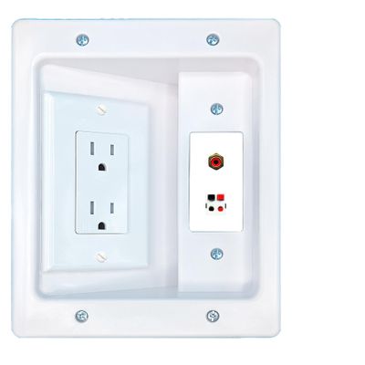 RiteAV RCA-RED Speaker Recessed Wall Plate Cable Concealer Management Kit with Power Outlet Hides Cords and Cables