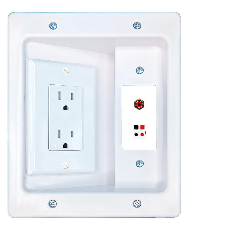 RiteAV RCA-RED Speaker Recessed Wall Plate Cable Concealer Management Kit with Power Outlet Hides Cords and Cables