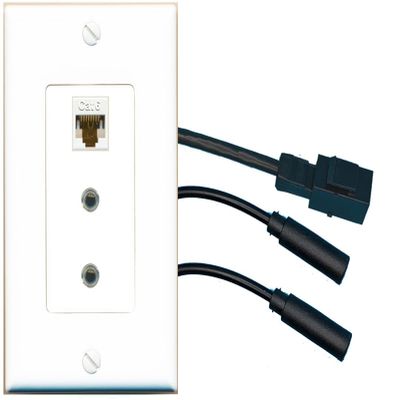 RiteAV CAT6 2 3.5mm Wall Plate with Pigtail Dongle Extension White