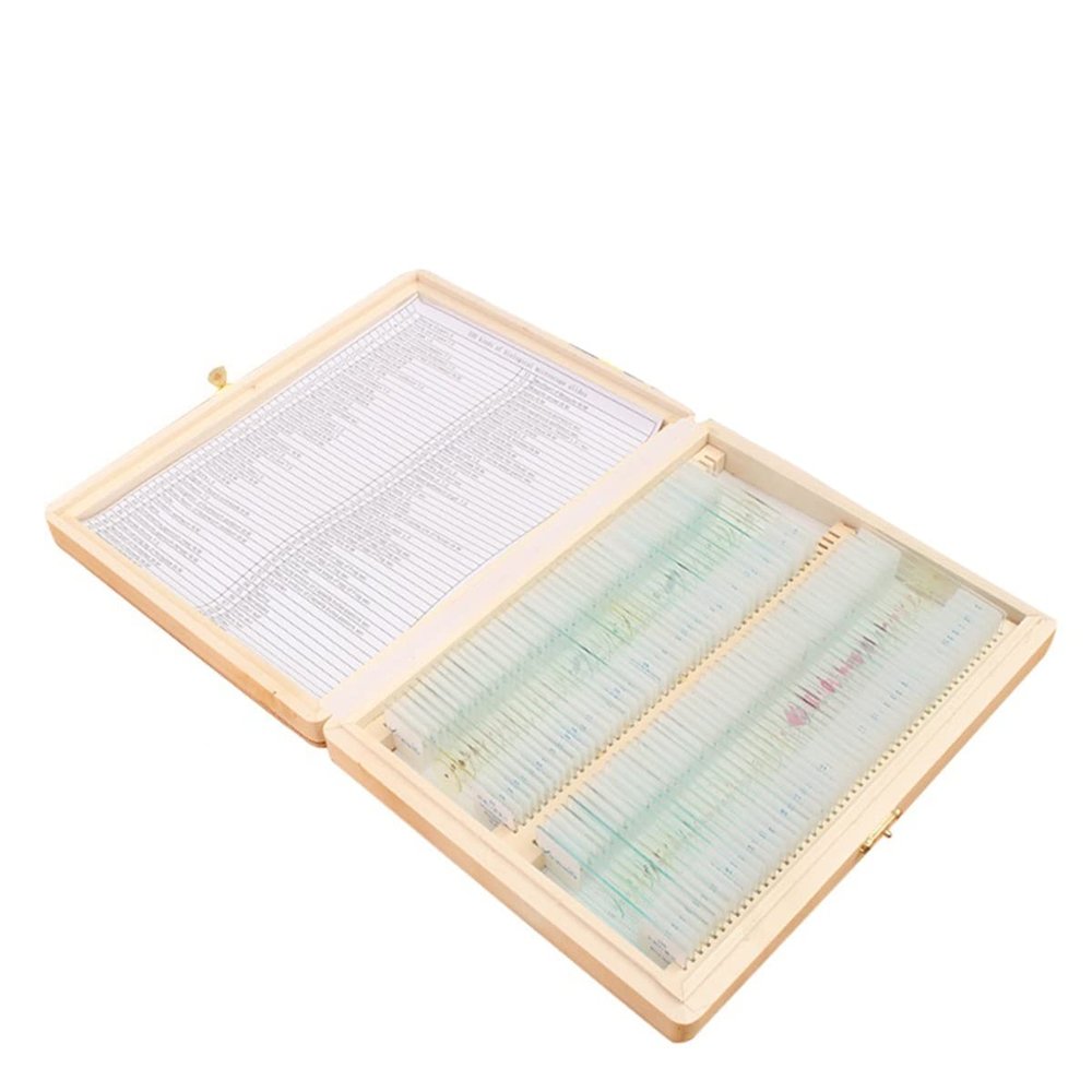 Joebo Microscope Kit 100Pcs/Set Prepared Microscope Glass Slides Cover Slips with Portable Wood Storage Box Microscope Lens Adapters