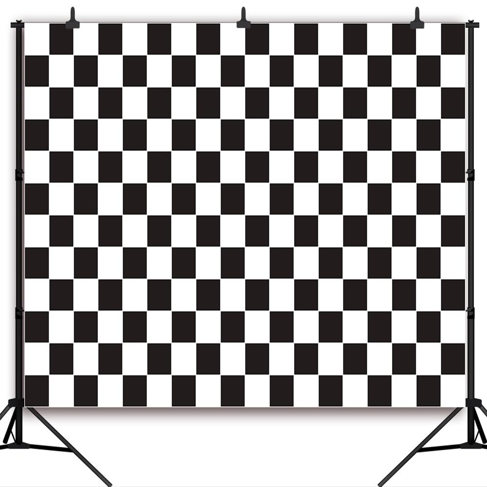 DePhoto 10x8Ft Black and White Checkered Backdrop Checkerboard Racing Race Flag Geometric Texture Boy's 2nd Birthday Party Photography Background Newborn Baby Shower Photo Banner