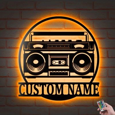Decor Sign, Custom Boombox Radio Metal Wall Decor With Led Lights Vintage Cassette Tape Player Music Wall Art Decoration Ghetto Blaster Hip Hop Rap