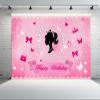 chnywork 10x8ft Happy Birthday Backdrop Girls Birth Pink Theme Baby Doll Birthday Butterfly Crown Diamond Background Pink Theme Girl Doll Birth Party Baby Shower Party Decor Props view 2