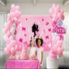 chnywork 10x8ft Happy Birthday Backdrop Girls Birth Pink Theme Baby Doll Birthday Butterfly Crown Diamond Background Pink Theme Girl Doll Birth Party Baby Shower Party Decor Props view 3