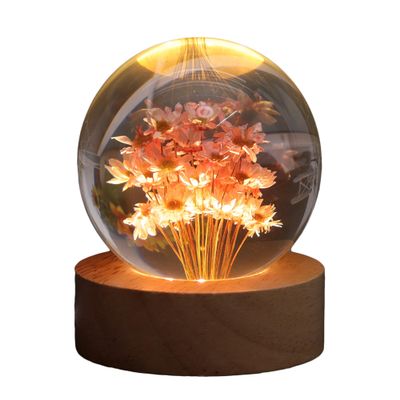 suruim Daisy Flower Crystal Ball Night Light, Floral Resin Lamp Decor, Cute Daisy Gifts for Women and Girls, Flower Night Light for Bedroom, Living Room, or Office (Red Daisy)