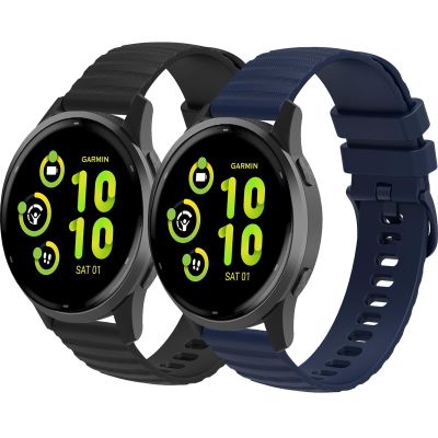 2 Pack Compatible with Garmin Vivoactive 3 / Garmin Vivoactive 5 / Garmin Venu Sq, Quick Release 20mm for Garmin Venu 2 Plus/Forerunner 245/Forerunner 55 Watch Bands (black/navy)