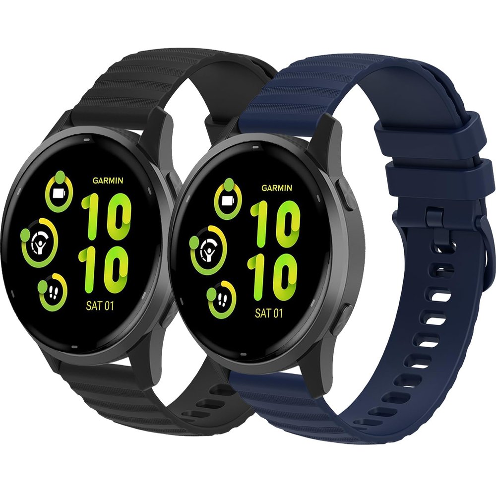 2 Pack Compatible with Garmin Vivoactive 3 / Garmin Vivoactive 5 / Garmin Venu Sq, Quick Release 20mm for Garmin Venu 2 Plus/Forerunner 245/Forerunner 55 Watch Bands (black/navy)