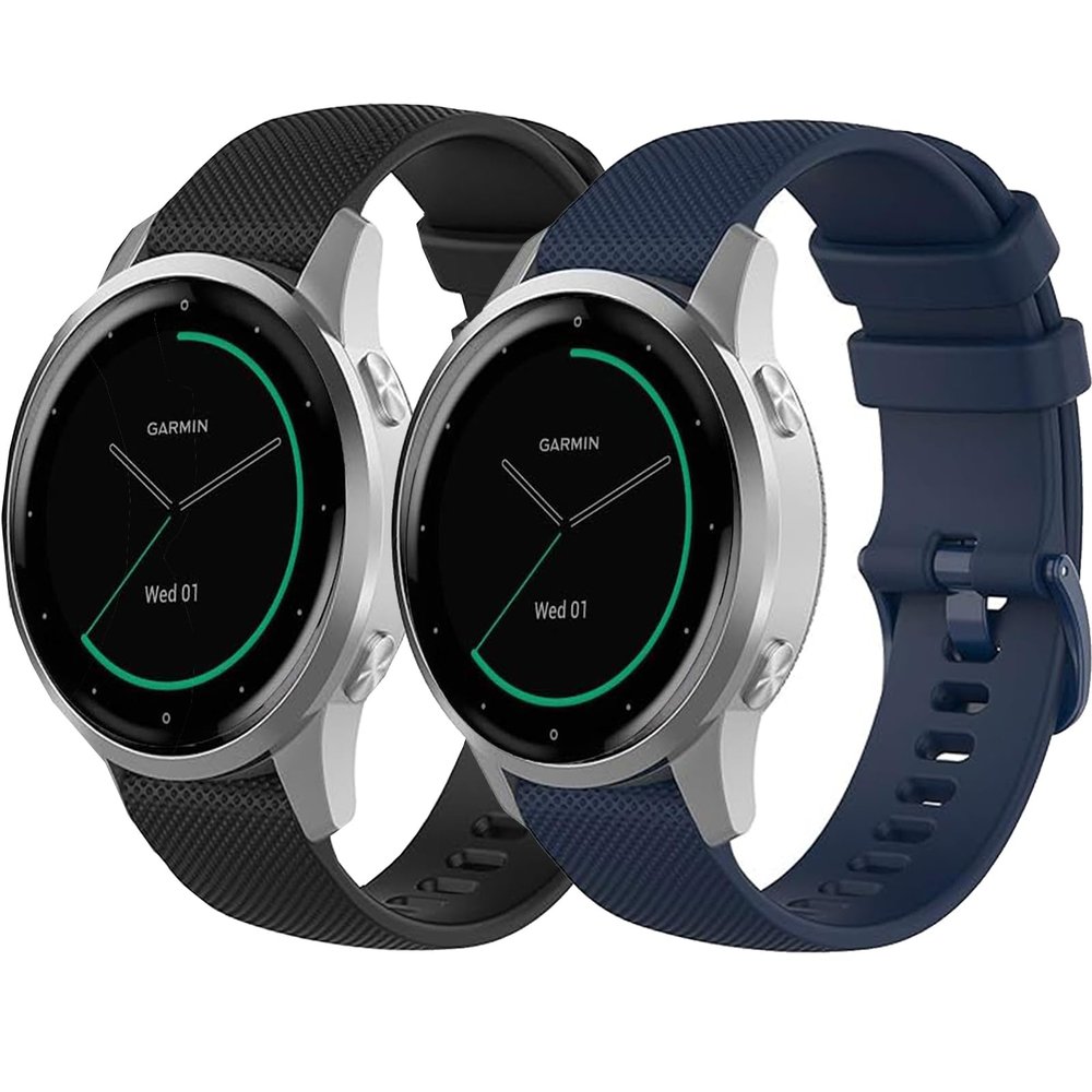 2 Pack Waterproof Wristband Compatible with Garmin Vivoactive 4S / Venu 3S / Venu 2S / Vivomove 3S, Quick Release 18mm Replacement Strap for Women Men (black/navy)