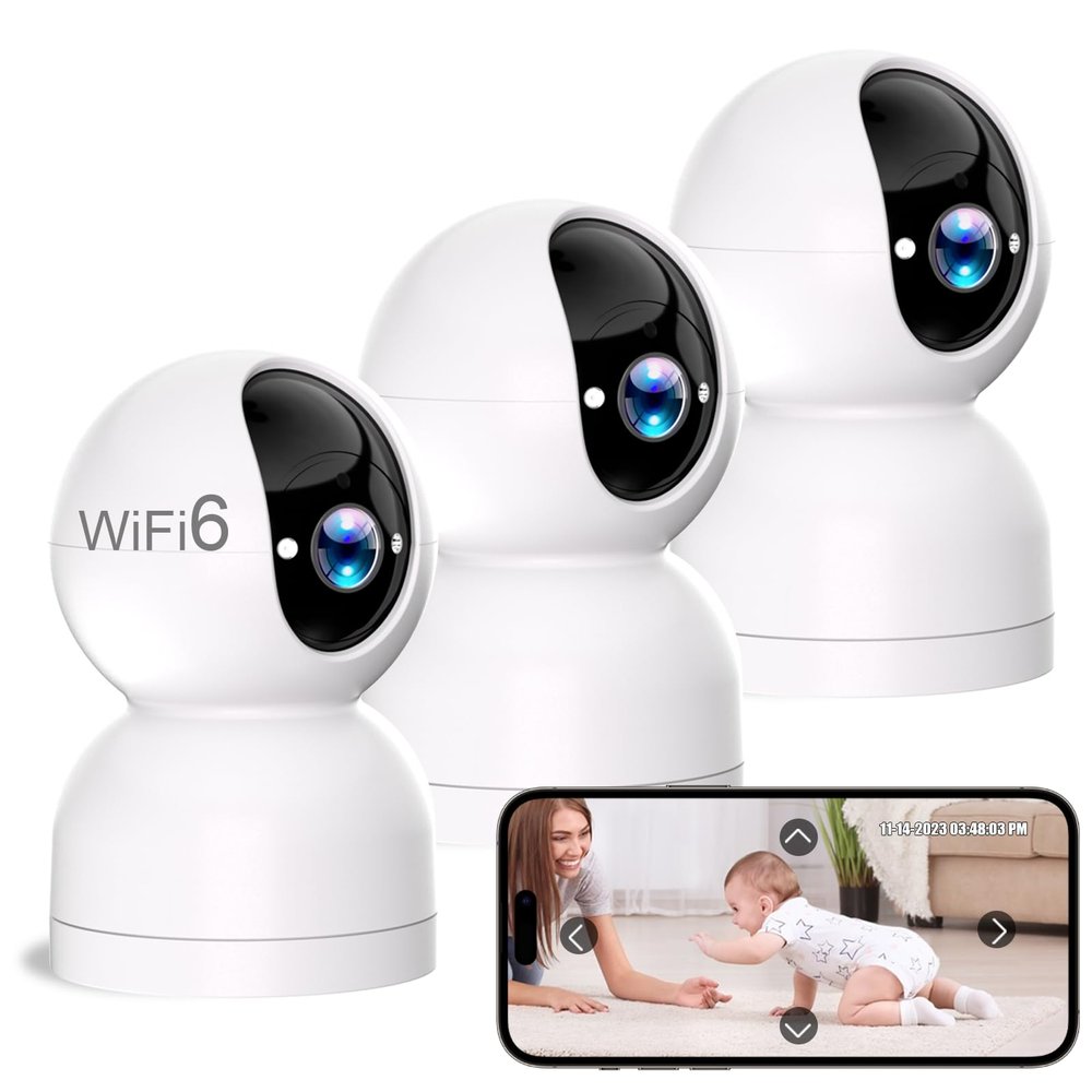 2K Indoor Pan/Tilt Security Camera, 360 WIFI Smart Cameras for Home Security, 3-Pack Pet/Baby Camera w/Motion Detection & Tracking, 2-Way Talk, Color Night Vision, 24/7 Cloud & SD, Works w/Alexa