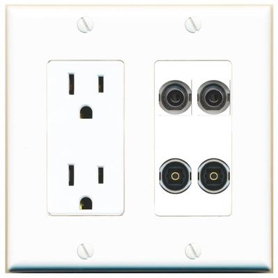 RiteAV 2 3.5mm 2 TOSLINK Wall Plate with 15A Power Outlet [White]