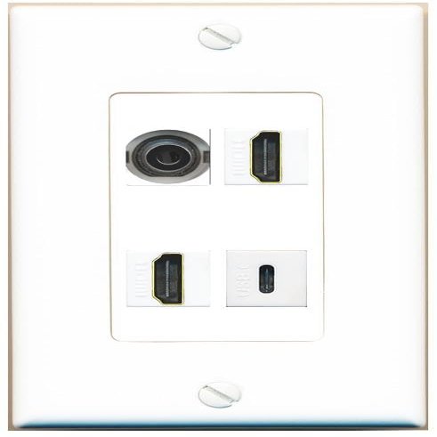 RiteAV 3.5mm 2 HDMI USBC Wall Plate Decorative [White]