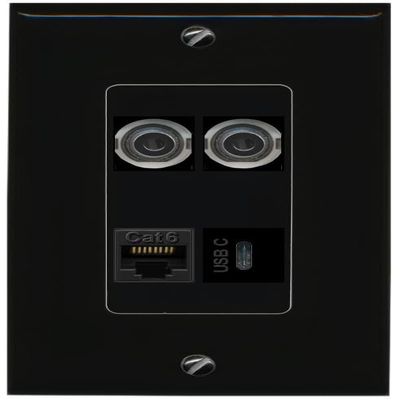 RiteAV 2 3.5mm CAT6 USBC Wall Plate Decorative [Black]