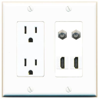 RiteAV 2 Coax 2 HDMI Wall Plate with 15A Power Outlet [White]