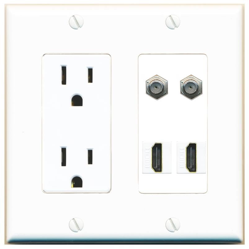 RiteAV 2 Coax 2 HDMI Wall Plate with 15A Power Outlet [White]