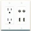 RiteAV 2 Coax 2 HDMI Wall Plate with 15A Power Outlet [White] view 1